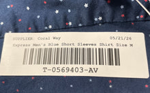 Load image into Gallery viewer, Express Mens Blue Printed Cotton Short Sleeve Dress Shirt Size M 15-15.5