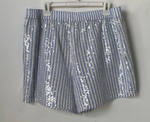 Load image into Gallery viewer, By Anthropologie Womens Blue White Striped Sequin The Wren Boxer Shorts Size L