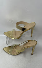 Load image into Gallery viewer, Alexandria Brandao Miami Womens Gold Open Toe Slip-On High Pump Heels Size 8