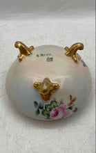 Load image into Gallery viewer, Cream Porcelain Floral Hand Painted Round Footed Jewelry Trinket Box With Lid