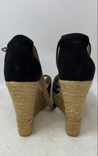 Load image into Gallery viewer, Gaimo Womens Black Peep Toe Buckle Ankle Strap Wedge Espadrille Sandals Size 6.5