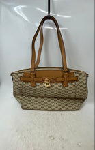 Load image into Gallery viewer, Michael Kors Womens Brown And Beige Signature Print Zipper Hamilton Satchel Bag
