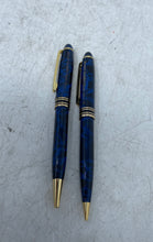 Load image into Gallery viewer, I Mark Blue Gold Trim Writing Instruments Ballpoint Pen And Pencil 2 Pcs Set