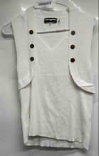 Load image into Gallery viewer, Karl Lagerfeld Womens White Ribbed Sleeveless V-Neck Regular Fit Blouse Top Sz M