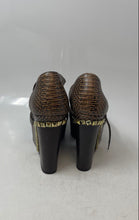Load image into Gallery viewer, Michael Kors Womens Ella Brown Snakeskin Wedge Heel Ankle Strap Sandals Size 9M