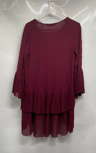 Load image into Gallery viewer, Zara Womens Burgundy Pleated Ruffle Layered Bell Sleeve V-Neck Mini Dress Size S
