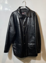 Load image into Gallery viewer, GV Mens Black Leather Long Sleeve Collared Pockets Button Front Jacket Size L