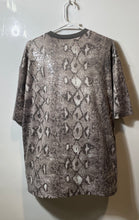Load image into Gallery viewer, Fashion Nova Womens Brown Snake Print Short Sleeve Oversized Sequin T-Shirt Sz S