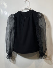 Load image into Gallery viewer, Express Womens Black Polka Dot Sheer Pleated Long Sleeve Blouse Top Size Small