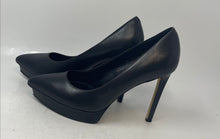 Load image into Gallery viewer, Jennifer Lopez Womens Black Leather Pointed Toe Stiletto Platform Heels Size 10
