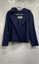 Load image into Gallery viewer, New York & Company Womens Blue Collared Double Breasted Short Trench Coat Size M
