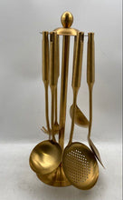 Load image into Gallery viewer, SUS Gold-Tone Kitchen Cooking Utensils Set With Rotating Stand 7-Pieces