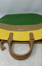 Load image into Gallery viewer, Amiani Womens Yellow Green Beige Colorblock Straw Zip Top Tote Handbag