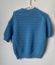 Load image into Gallery viewer, Ann Taylor Womens Blue Crochet Short Sleeve Crew Neck Pullover Sweater Size M