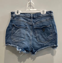 Load image into Gallery viewer, Guess Womens Blue Flat Front Medium Wash Raw Hem Pockets Jeans Shorts Size 27