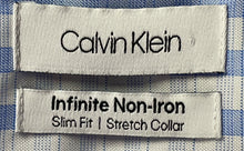 Load image into Gallery viewer, Calvin Klein Mens Blue White Printed Cotton Infinite Slim Fit Dress Shirt Sz 15