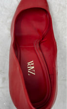 Load image into Gallery viewer, Zara Womens Red Leather Pointed Toe Slip-On High Pump Heels Size EUR 39