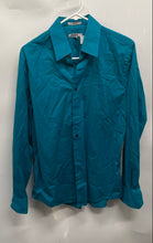 Load image into Gallery viewer, Express Mens Blue Long Sleeve Collared Regular Fit Dress Shirt Size M 15-15.5
