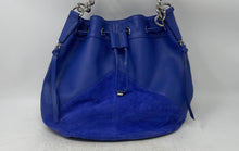 Load image into Gallery viewer, Marc Fisher Womens Blue Leather Suede Chain Strap Bucket & Drawstring Bag