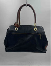 Load image into Gallery viewer, Authentic Valentina Womens Black Brown Genuine Leather Satchel Handbag Stained