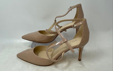 Load image into Gallery viewer, Nine West Womens Beige Patent Faux Leather High Ankle Strap Pump Heels Size 8.5M