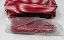 Load image into Gallery viewer, Giovana Collection Womens Red White Striped Travel Cosmetic Makeup Bag W/Strap