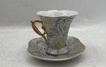 Load image into Gallery viewer, Lot Of 12 Pcs Lorren Home Trends Gray Gold Rose Porcelain Cups And Plates Set
