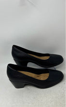 Load image into Gallery viewer, Clarks Womens Emily2 Black Leather Round Toe Slip-On Block Pump Heels Size 8M