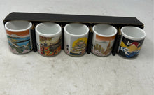 Load image into Gallery viewer, Vintage Japanese Small Cups Ceramic Mt Fuji Tokyo Tower Great In Case 5 Pcs