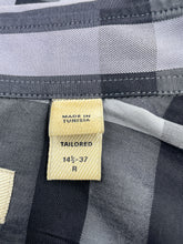 Load image into Gallery viewer, Authentic Burberry London Mens Black Gray Plaid Cotton Dress Shirt 14.5 Stained