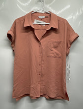 Load image into Gallery viewer, Calvin Klein Womens Peach Short Sleeve Collared Button-Up Shirt Size Medium