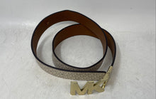 Load image into Gallery viewer, Michael Kors Womens Cream Gold Signature Print Adjustable Buckle Fashion Belt