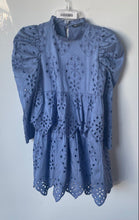 Load image into Gallery viewer, Zara Womens Blue Eyelet Puff Sleeve Tiered Short Mini Dress Size Small