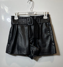 Load image into Gallery viewer, Zara Womens Black Faux Leather Pleated Front Belted Paperbag Shorts Size XS