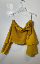 Load image into Gallery viewer, Guess Womens Yellow Off-The-Shoulder Smocked Cropped Blouse Top Size XL