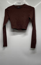 Load image into Gallery viewer, Zara Womens Brown Long Sleeve Crew Neck Regular Fit Cropped T-Shirt Size S