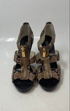 Load image into Gallery viewer, Michael Kors Womens Berkley Brown Snakeskin High Heel Strappy Sandals Size 8.5
