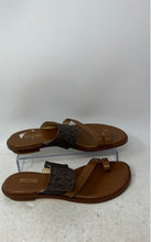 Load image into Gallery viewer, Michael Kors Womens Brown Signature Print Leather Toe Ring Slide Sandals Size 6