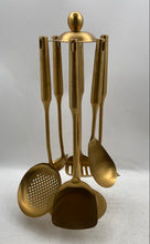 Load image into Gallery viewer, SUS Gold-Tone Kitchen Cooking Utensils Set With Rotating Stand 7-Pieces