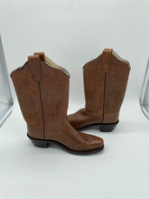 Load image into Gallery viewer, Old West Girls Brown Leather Pull On Snip Toe Mid Calf Western Boots Size 4