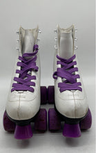 Load image into Gallery viewer, Skate Gear Womens White Purple Leather Round Toe Lace Up Roller Skates Size 5