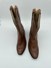 Load image into Gallery viewer, Old West Girls Brown Leather Pull On Snip Toe Mid Calf Western Boots Size 4