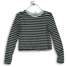 Load image into Gallery viewer, H&M Womens Black White Striped Long Sleeve Round Neck Pullover Cropped Top Sz M