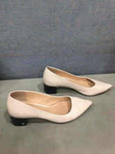 Load image into Gallery viewer, Coach Womens Beige Leather Pointed Toe Slip On Block Pump Heel Size 9 B