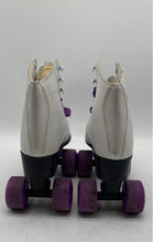 Load image into Gallery viewer, Skate Gear Womens White Purple Leather Round Toe Lace Up Roller Skates Size 5