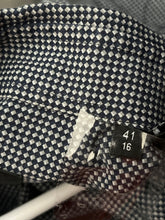 Load image into Gallery viewer, Hugo Boss Mens Blue White Diamond Long Sleeve Spread Collar Dress Shirt Size 41