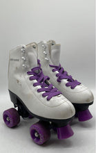 Load image into Gallery viewer, Skate Gear Womens White Purple Leather Round Toe Lace Up Roller Skates Size 5