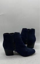 Load image into Gallery viewer, Aldo Womens Blue Suede Almond Toe Side Zipper Block Heel Chelsea Boots Size 7