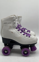 Load image into Gallery viewer, Skate Gear Womens White Purple Leather Round Toe Lace Up Roller Skates Size 5