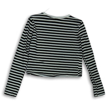 Load image into Gallery viewer, H&M Womens Black White Striped Long Sleeve Round Neck Pullover Cropped Top Sz M